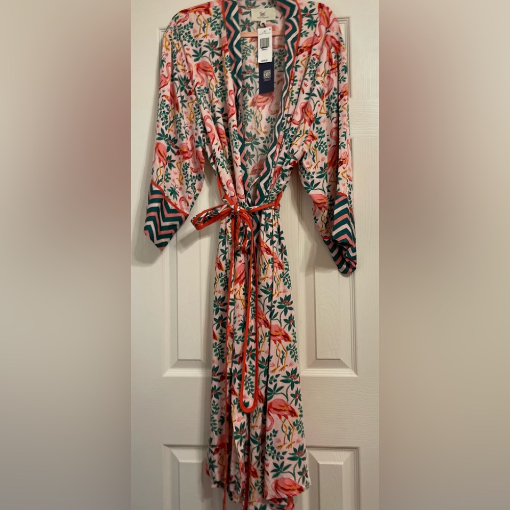 Printfresh Flock of Flamingo Eco Satin Robe- NWT- S/M